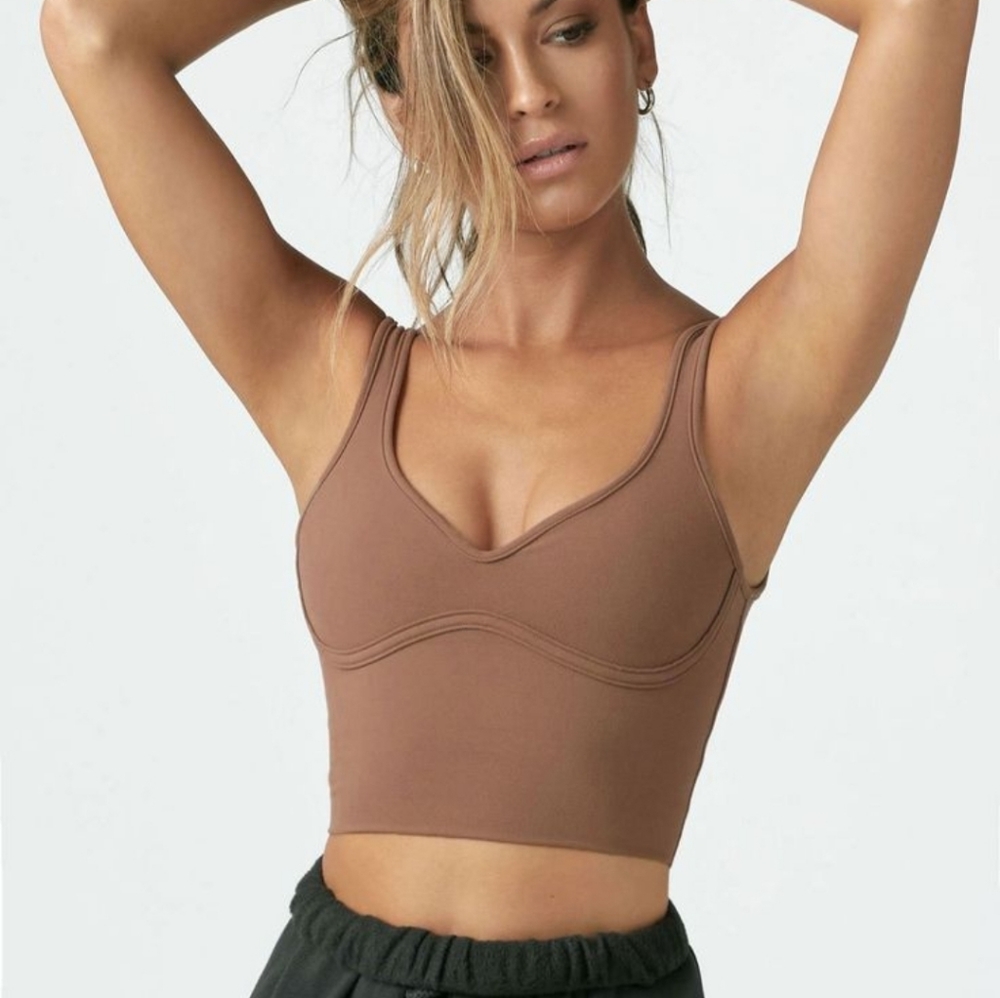 Joah Brown Contour Crop Tank in Sueded Mocha S/M